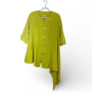 Oh My Gauze Yellow Cotton Top  Asymmetrical Hem Boho Lagenlook Women's Sz S/M (1